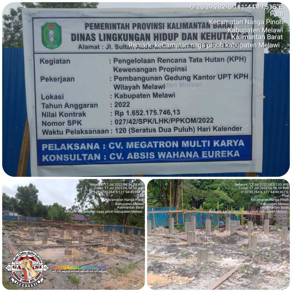 Proyek Pembangunan Pondasi awal Gedung kantor UPT KPH Melawi Baru dibangun langsung Bongkar Terkesan Asal-asalan.