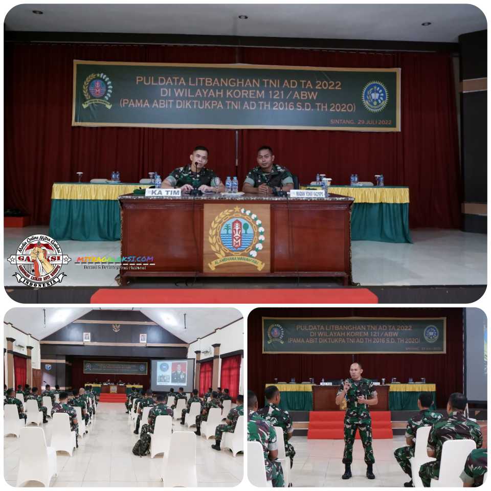 Korem 121/Abw Terima Tim Puldata Lithanbang Secapaad TA 2022 di Aula Makorem Sintang.