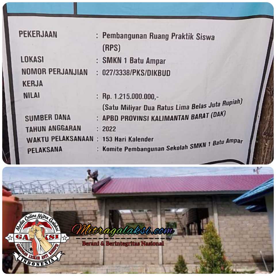 Di duga Pembangunan Ruang Praktek Sekolah SMK Negeri 1 Batu Ampar Menyalahi Aturan.