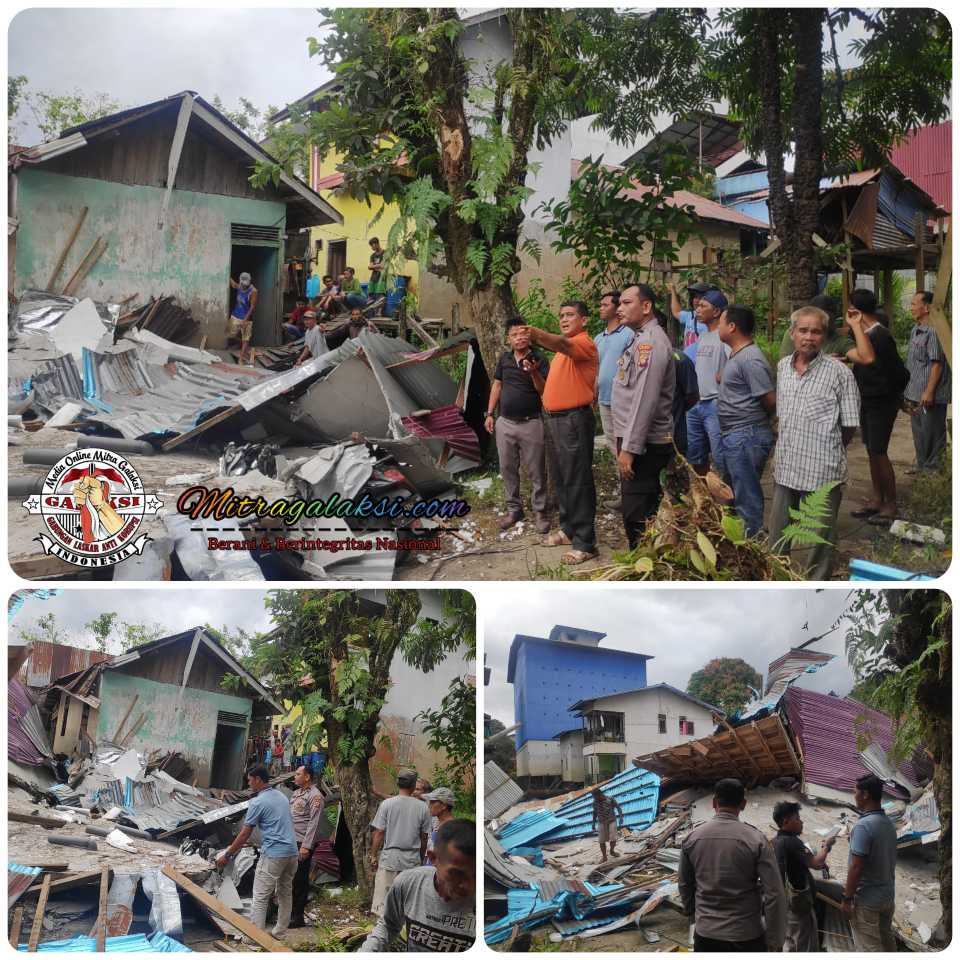 Tiga Rumah Warga Rusak Di Hantam Bangunan Gedung Walet Roboh Milik Aleng, Desa Paal Nanga Pinoh Kabupaten Melawi.