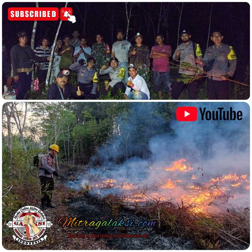 Kebakaran Hutan Dan Lahan Terjadi Pada Malam Hari Personil Polsek Sintang Kota Dan Masyarakat Berjibaku Padamkan Api